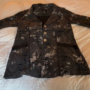 Distressed Black and Gray Button-Up Jacket size Large by Andrea Lieu